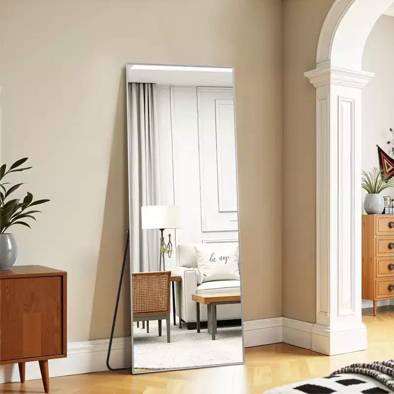 Silver Thin-Edged Rectangular Full-Length Mirror in Aluminum Alloy, 163x54x1.5cm (Includes Bracket)