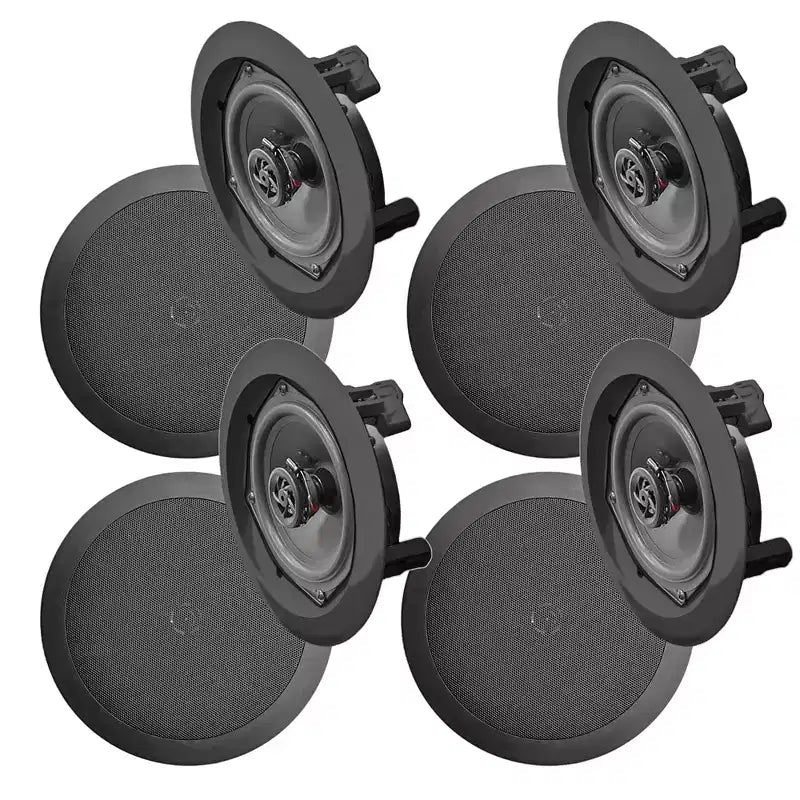 Pyle In Wall and In Ceiling Dual 6.5 inch Speaker System with Flush Mount, for Stereo Sound in Living Room, Basement, or Office, Black, 4 Pack