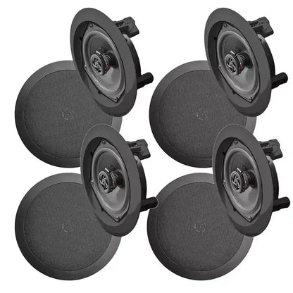 Pyle In Wall and In Ceiling Dual 6.5 inch Speaker System with Flush Mount, for Stereo Sound in Living Room, Basement, or Office, Black, 4 Pack