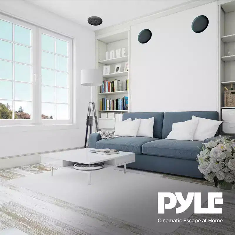 Pyle In Wall and In Ceiling Dual 6.5 inch Speaker System with Flush Mount, for Stereo Sound in Living Room, Basement, or Office, Black, 4 Pack