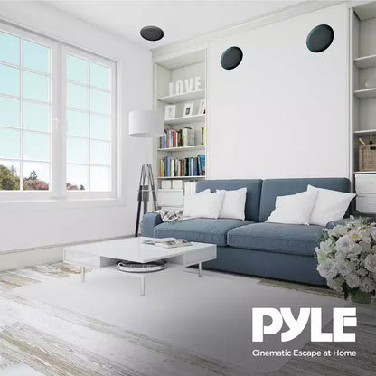 Pyle In Wall and In Ceiling Dual 6.5 inch Speaker System with Flush Mount, for Stereo Sound in Living Room, Basement, or Office, Black, 4 Pack
