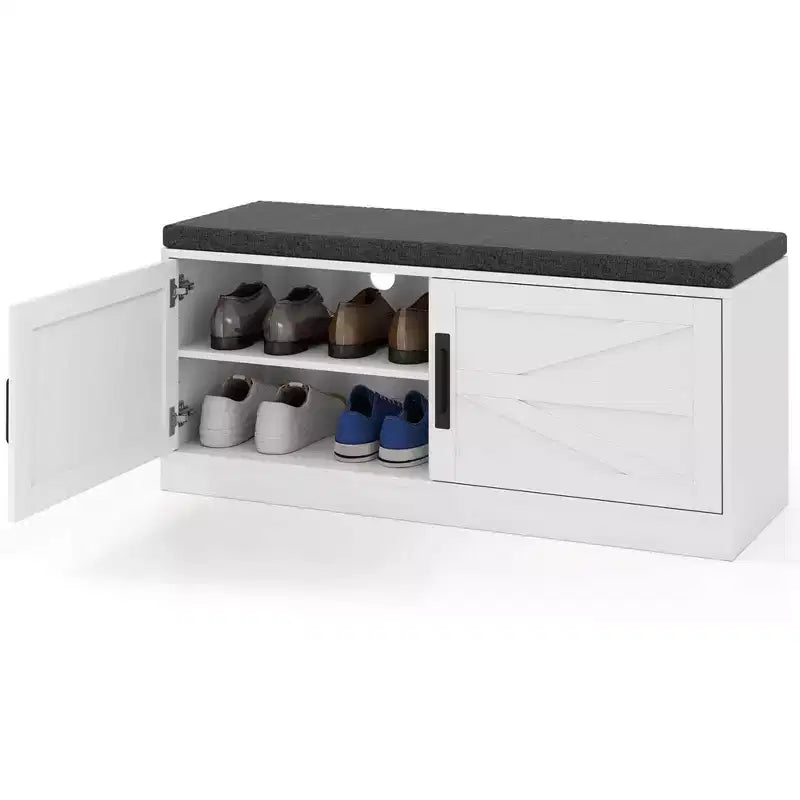 Costway Panchina Portascarpe Scarpiera con Cuscino 2 Ante 2 Ripiani Regolabili Stile Rustico