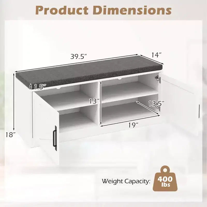 Costway Panchina Portascarpe Scarpiera con Cuscino 2 Ante 2 Ripiani Regolabili Stile Rustico