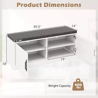 Costway Panchina Portascarpe Scarpiera con Cuscino 2 Ante 2 Ripiani Regolabili Stile Rustico