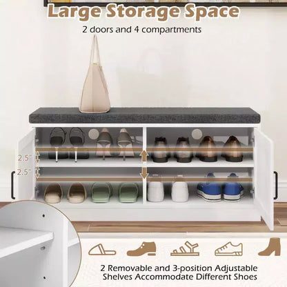 Costway Panchina Portascarpe Scarpiera con Cuscino 2 Ante 2 Ripiani Regolabili Stile Rustico