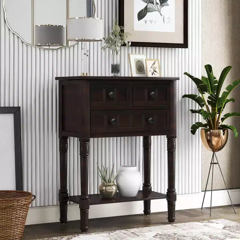 AndMakers 23.7 in. Rectangle Wood Console Table with 3 Drawers