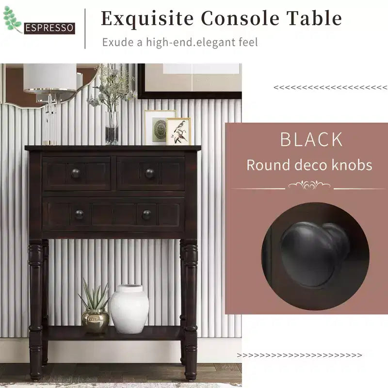 AndMakers 23.7 in. Rectangle Wood Console Table with 3 Drawers