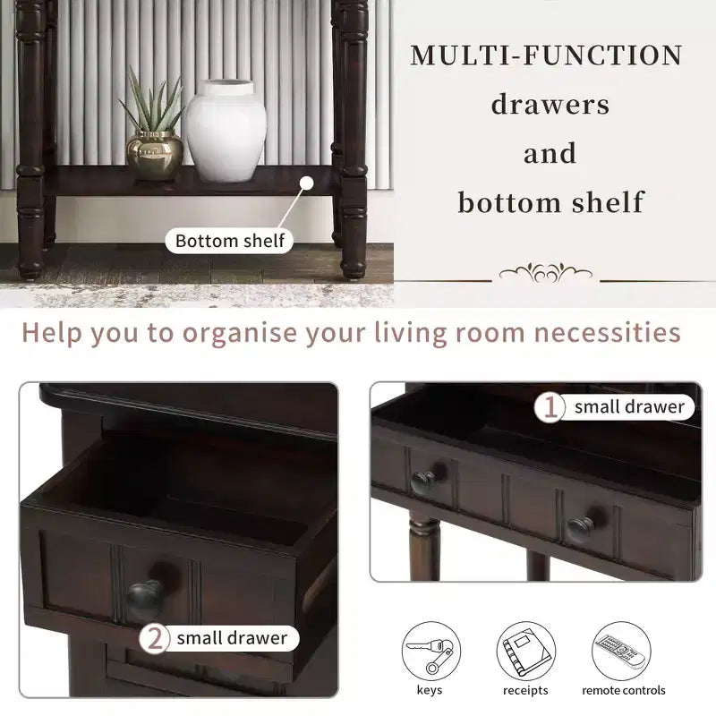 AndMakers 23.7 in. Rectangle Wood Console Table with 3 Drawers