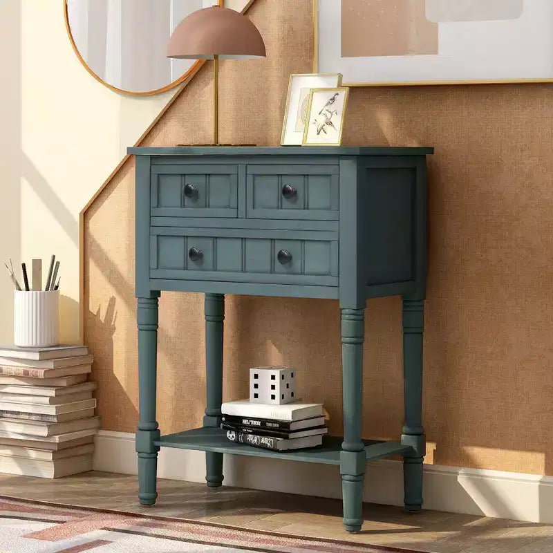 AndMakers 23.7 in. Rectangle Wood Console Table with 3 Drawers