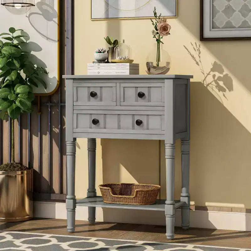 AndMakers 23.7 in. Rectangle Wood Console Table with 3 Drawers