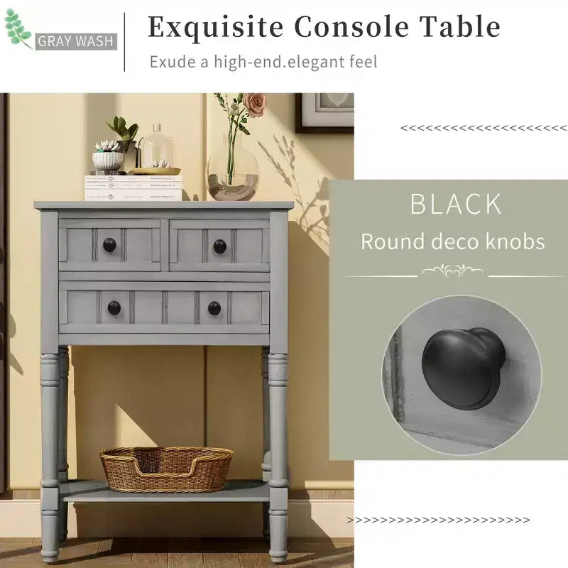 AndMakers 23.7 in. Rectangle Wood Console Table with 3 Drawers