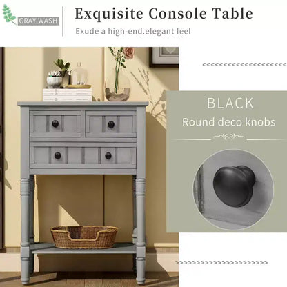 AndMakers 23.7 in. Rectangle Wood Console Table with 3 Drawers