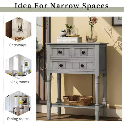 AndMakers 23.7 in. Rectangle Wood Console Table with 3 Drawers