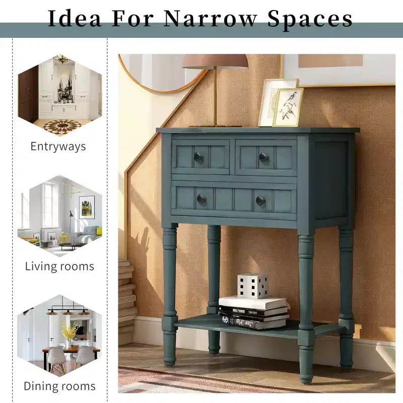 AndMakers 23.7 in. Rectangle Wood Console Table with 3 Drawers