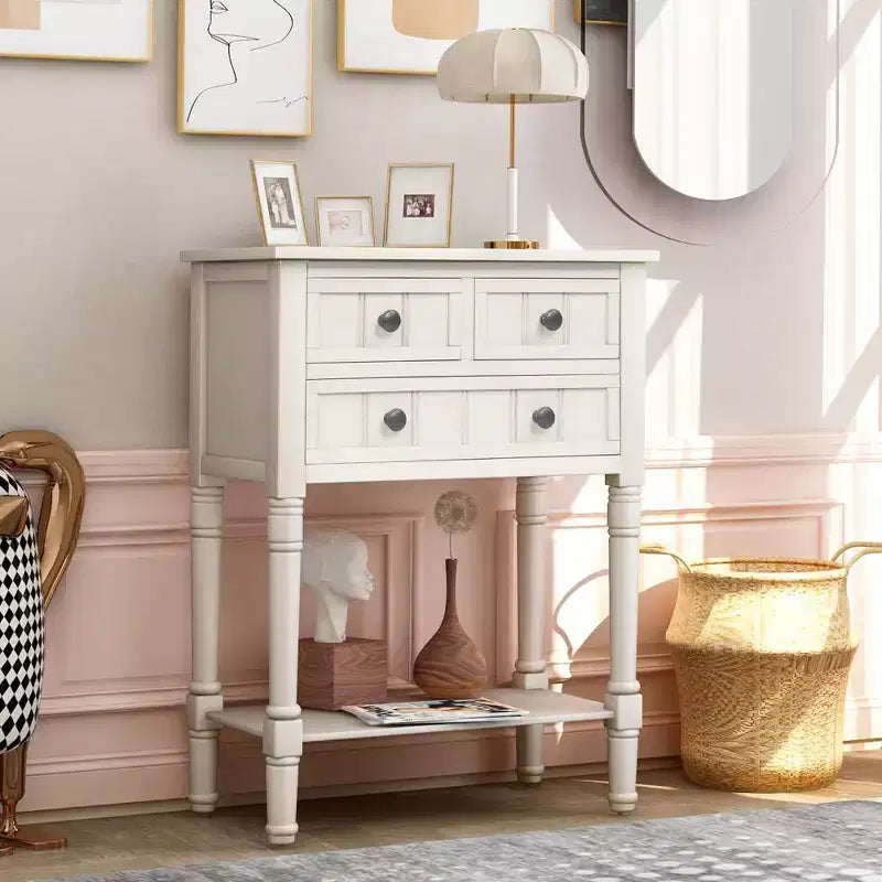 AndMakers 23.7 in. Rectangle Wood Console Table with 3 Drawers
