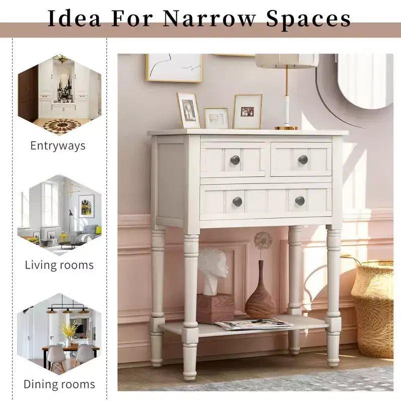 AndMakers 23.7 in. Rectangle Wood Console Table with 3 Drawers