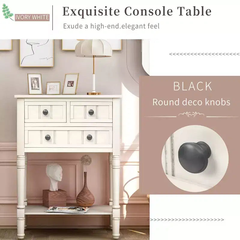 AndMakers 23.7 in. Rectangle Wood Console Table with 3 Drawers