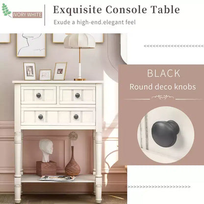 AndMakers 23.7 in. Rectangle Wood Console Table with 3 Drawers