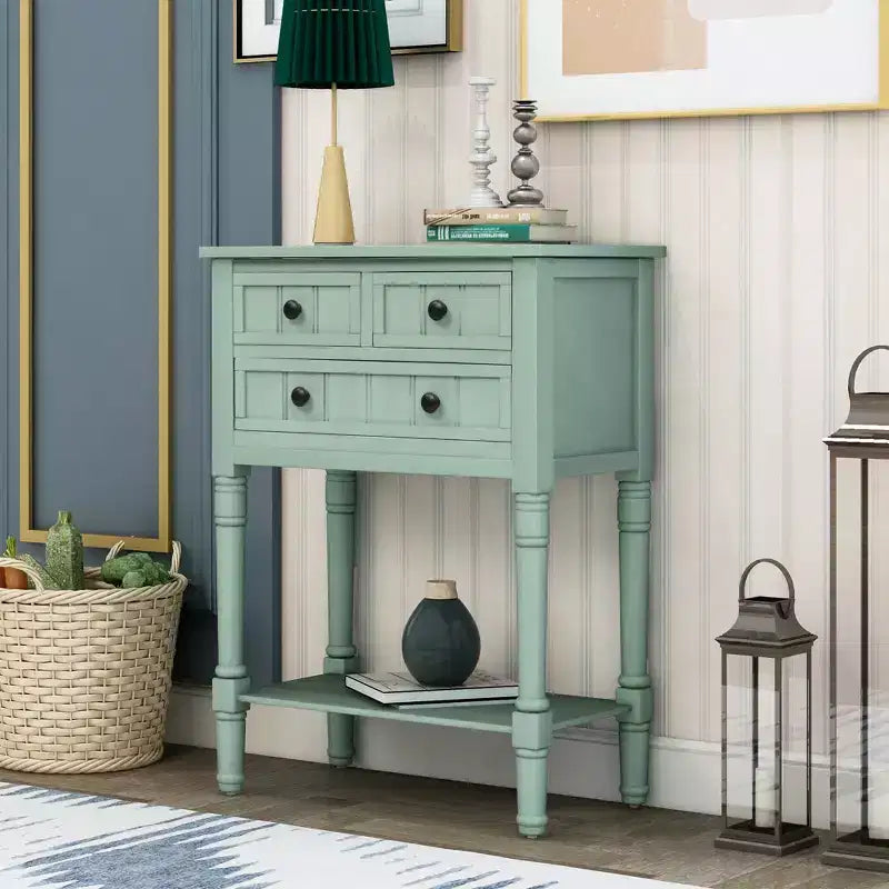 AndMakers 23.7 in. Rectangle Wood Console Table with 3 Drawers
