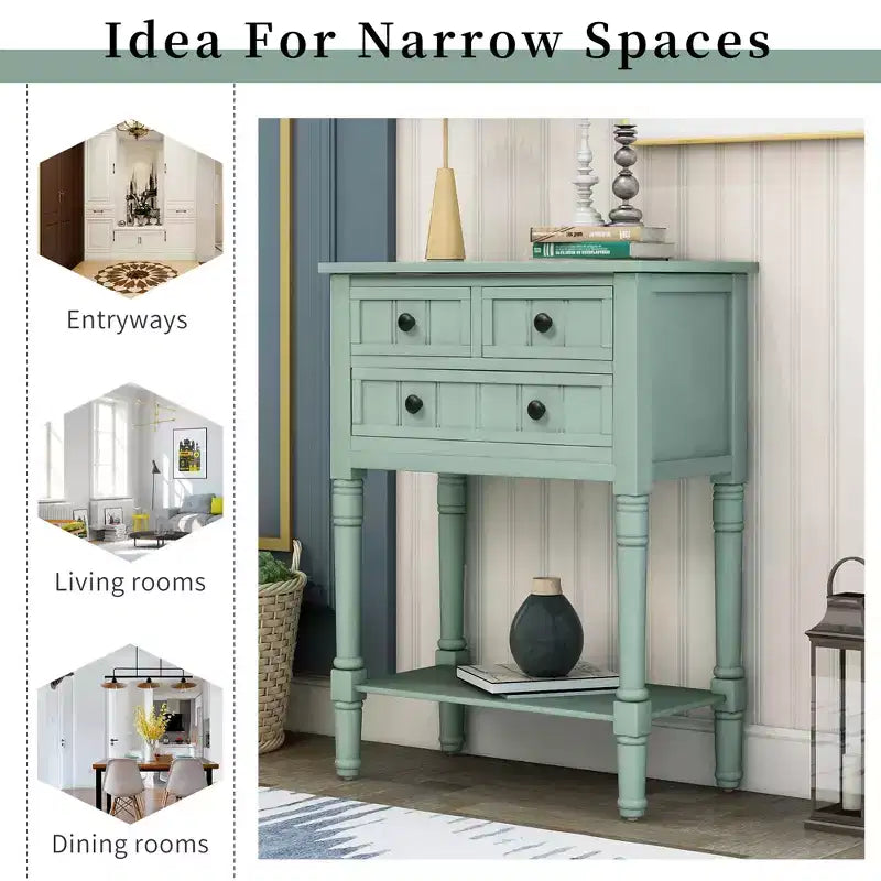 AndMakers 23.7 in. Rectangle Wood Console Table with 3 Drawers