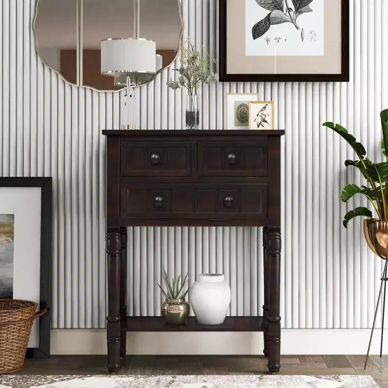 AndMakers 23.7 in. Rectangle Wood Console Table with 3 Drawers