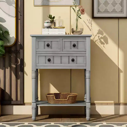 AndMakers 23.7 in. Rectangle Wood Console Table with 3 Drawers