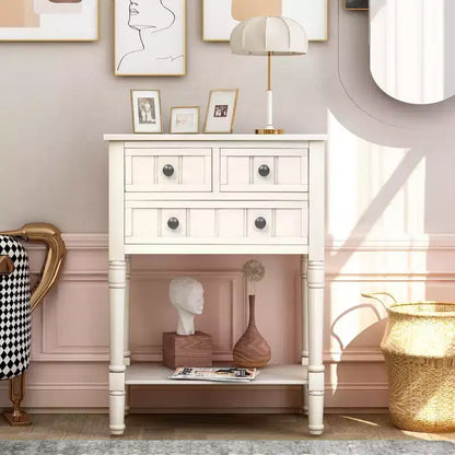 AndMakers 23.7 in. Rectangle Wood Console Table with 3 Drawers