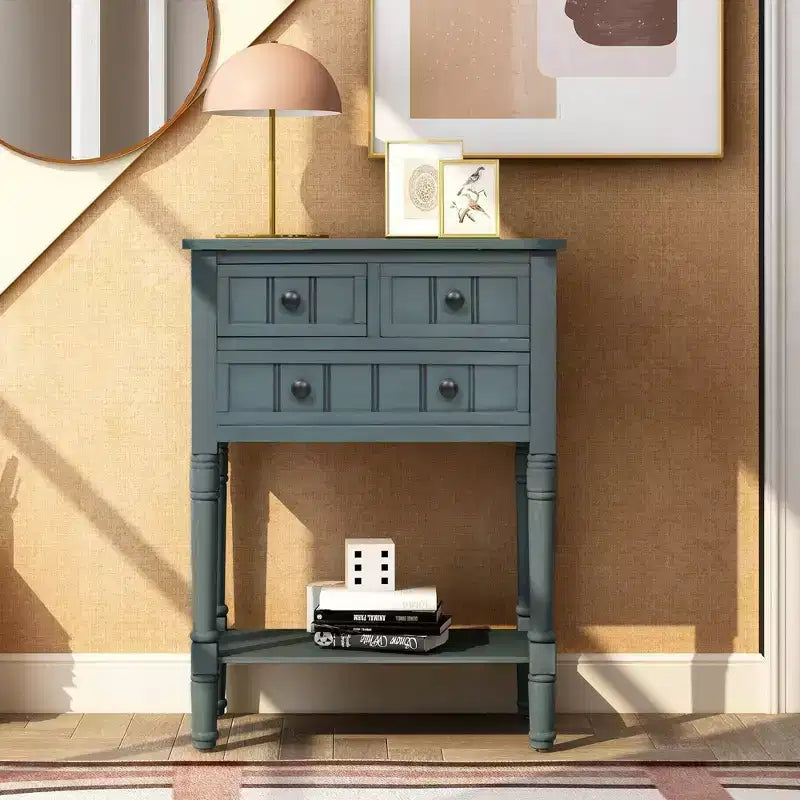 AndMakers 23.7 in. Rectangle Wood Console Table with 3 Drawers