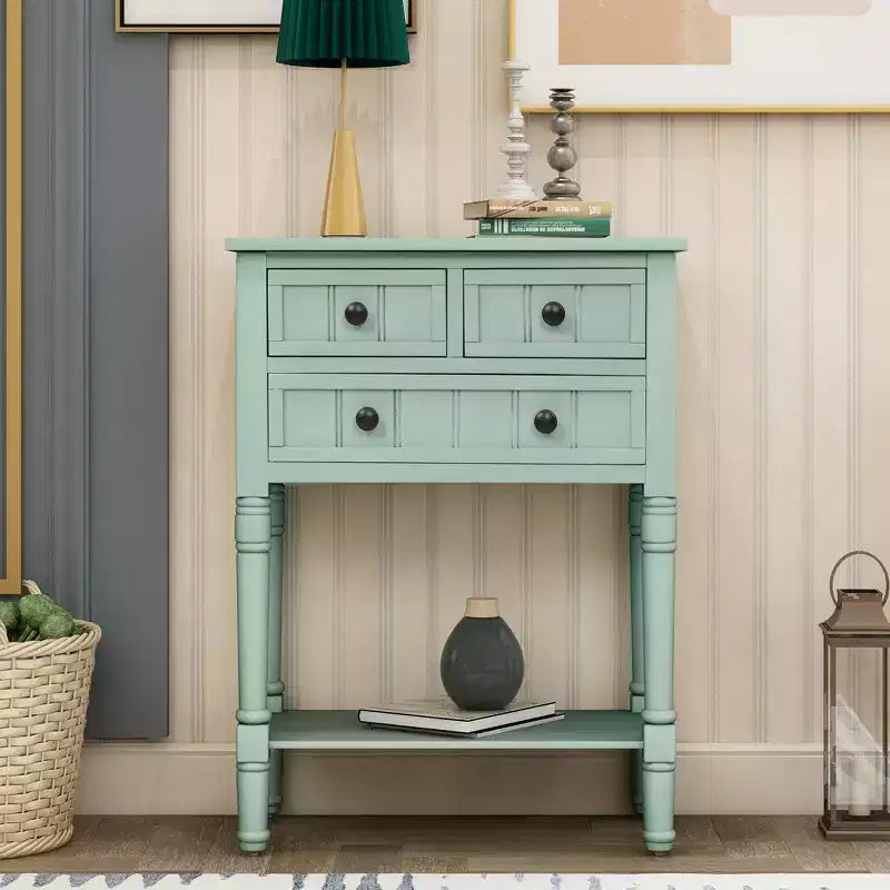 AndMakers 23.7 in. Rectangle Wood Console Table with 3 Drawers