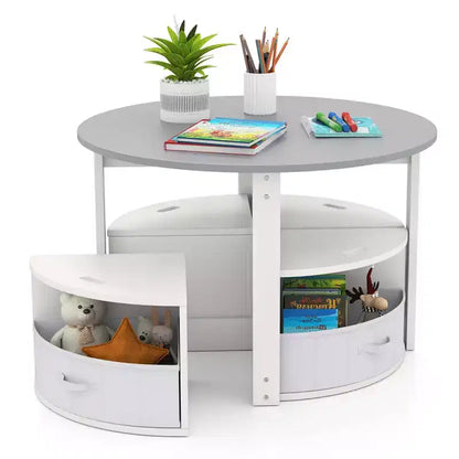 Costway 5 Piece Kids Play Table and Chairs Set Round Nesting Table Toddler Furniture Gray/Natural