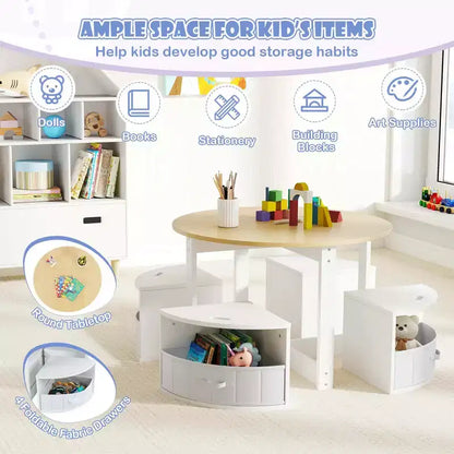 Costway 5 Piece Kids Play Table and Chairs Set Round Nesting Table Toddler Furniture Gray/Natural
