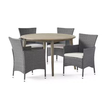 Set da pranzo Christopher Knight Home Biella da esterno in legno di acacia e vimini, 5 pezzi con cuscino