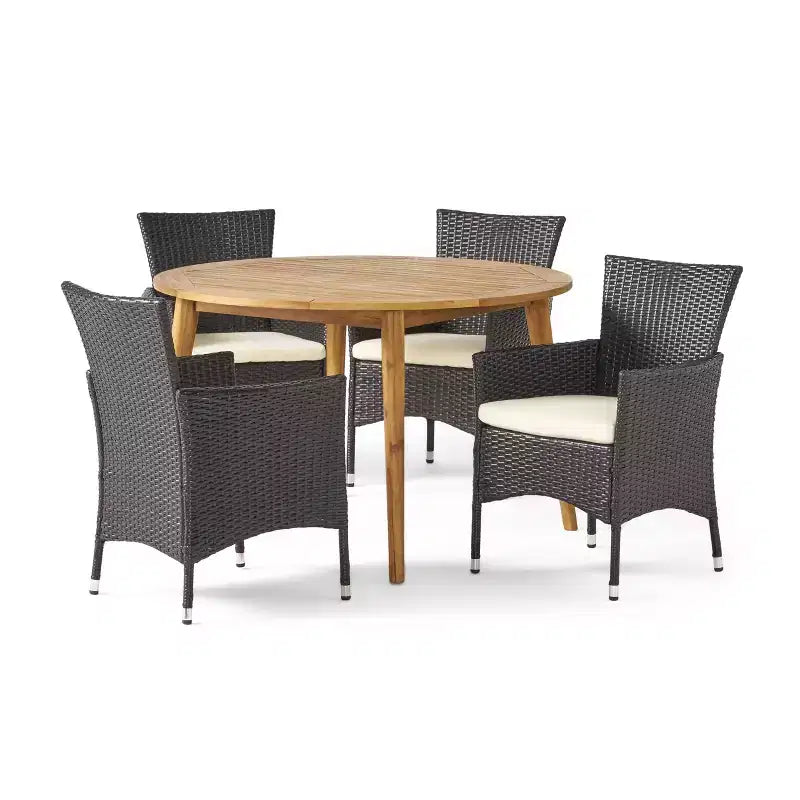 Set da pranzo Christopher Knight Home Biella da esterno in legno di acacia e vimini, 5 pezzi con cuscino
