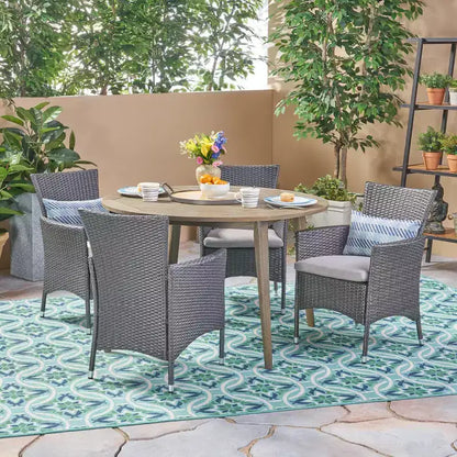 Set da pranzo Christopher Knight Home Biella da esterno in legno di acacia e vimini, 5 pezzi con cuscino