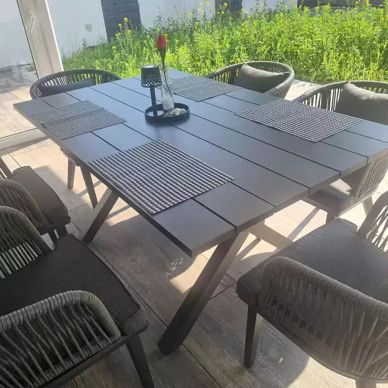 PURPLE LEAF Outdoor Dining Set Patio Aluminium Table and Rope Weave Chairs Included Cushions for Backyard Decor Kitchen