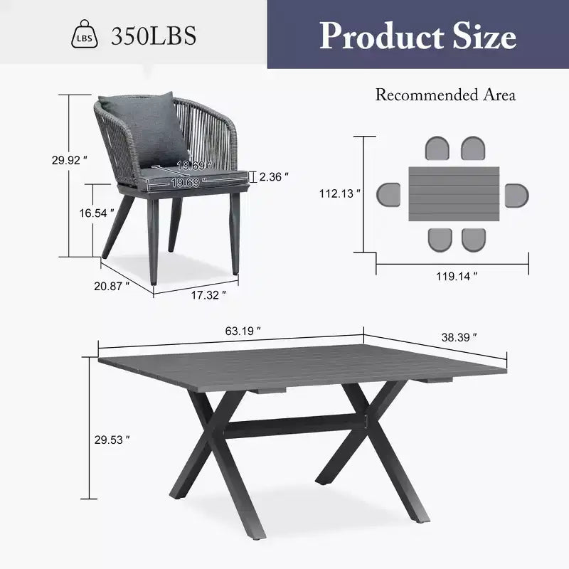 PURPLE LEAF Outdoor Dining Set Patio Aluminium Table and Rope Weave Chairs Included Cushions for Backyard Decor Kitchen