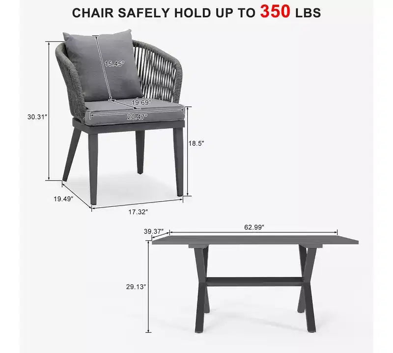 PURPLE LEAF Outdoor Dining Set Patio Aluminium Table and Rope Weave Chairs Included Cushions for Backyard Decor Kitchen