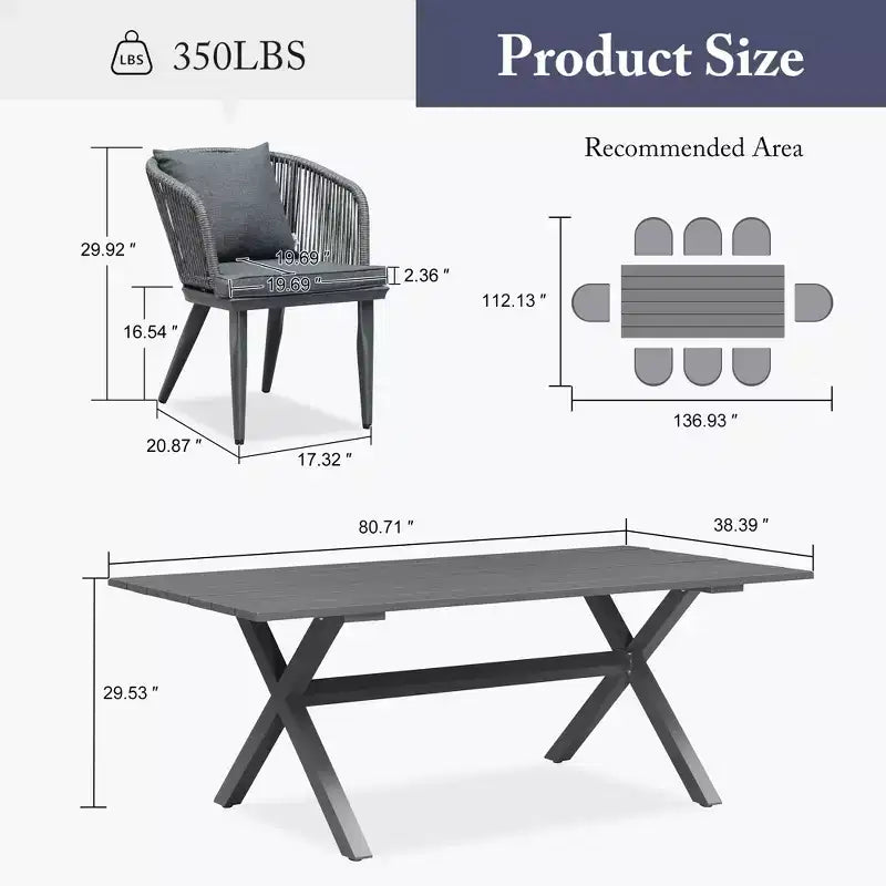 PURPLE LEAF Outdoor Dining Set Patio Aluminium Table and Rope Weave Chairs Included Cushions for Backyard Decor Kitchen