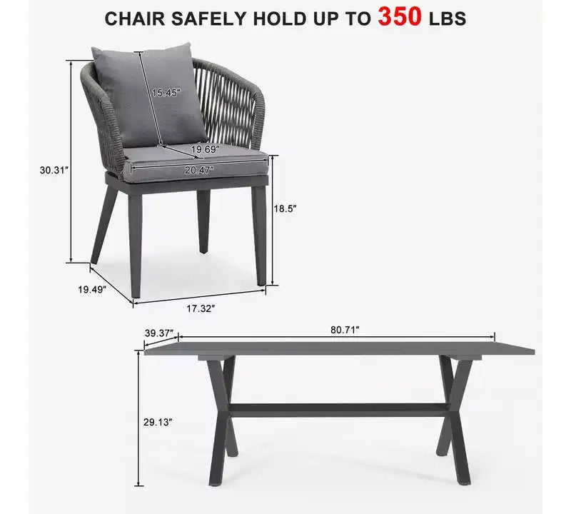 PURPLE LEAF Outdoor Dining Set Patio Aluminium Table and Rope Weave Chairs Included Cushions for Backyard Decor Kitchen