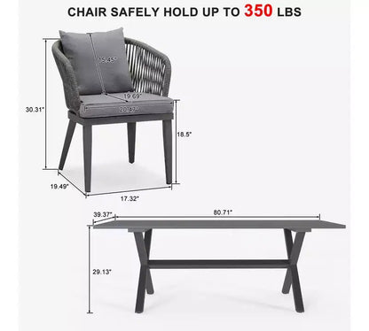 PURPLE LEAF Outdoor Dining Set Patio Aluminium Table and Rope Weave Chairs Included Cushions for Backyard Decor Kitchen