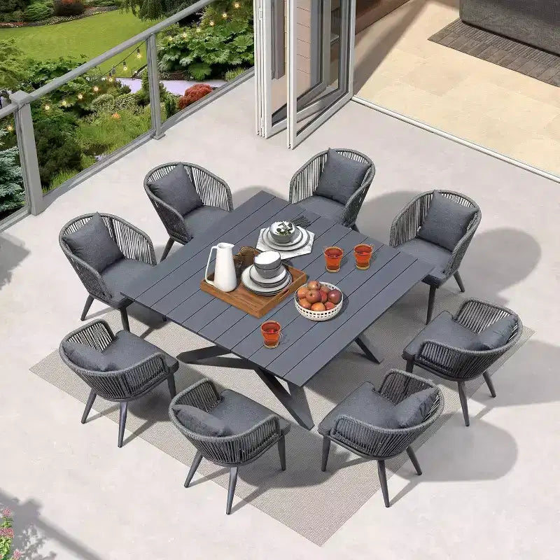 PURPLE LEAF Outdoor Dining Set Patio Aluminium Table and Rope Weave Chairs Included Cushions for Backyard Decor Kitchen