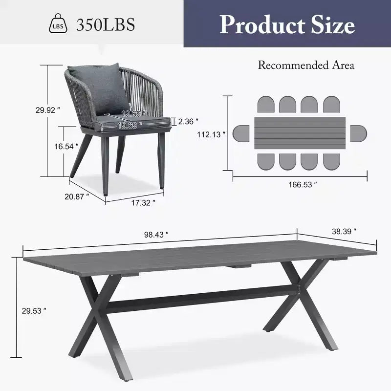 PURPLE LEAF Outdoor Dining Set Patio Aluminium Table and Rope Weave Chairs Included Cushions for Backyard Decor Kitchen
