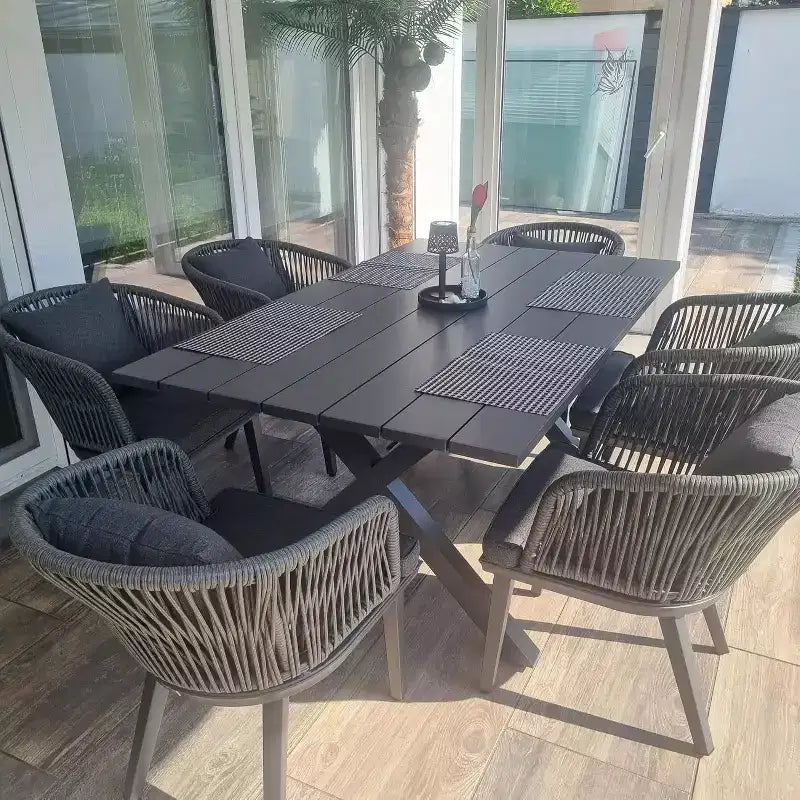 PURPLE LEAF Outdoor Dining Set Patio Aluminium Table and Rope Weave Chairs Included Cushions for Backyard Decor Kitchen