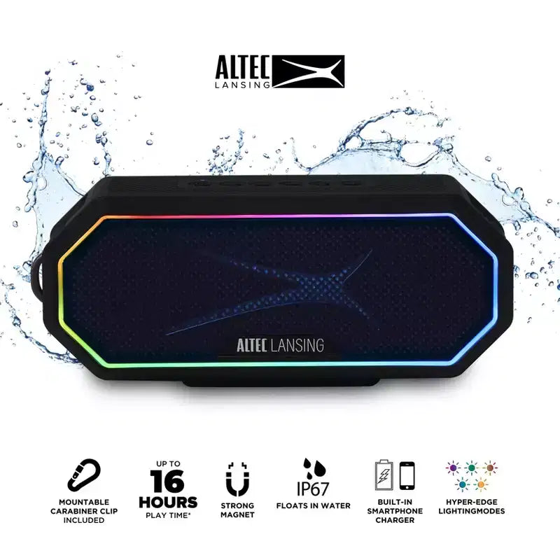 Altec Lansing HydraJolt 2.0 Magnetic Bluetooth Speaker - Waterproof, 12W, 16H Battery, LED Lights, USB-C, Voice Assistant