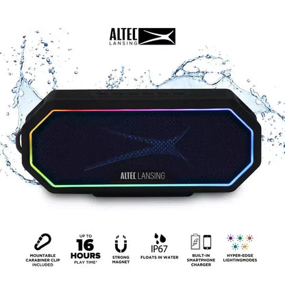 Altec Lansing HydraJolt 2.0 Magnetic Bluetooth Speaker - Waterproof, 12W, 16H Battery, LED Lights, USB-C, Voice Assistant