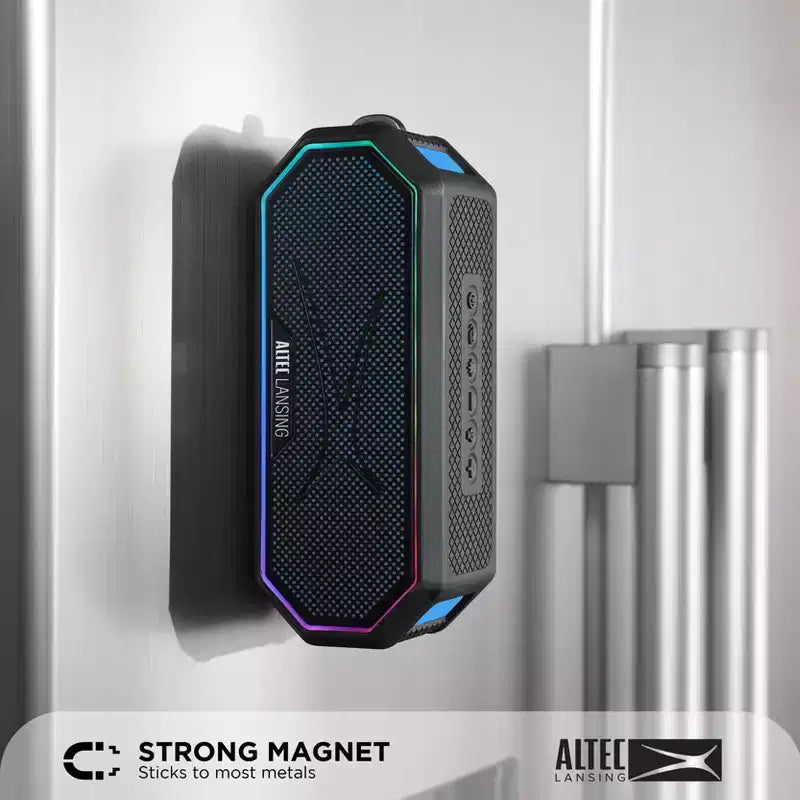 Altec Lansing HydraJolt 2.0 Magnetic Bluetooth Speaker - Waterproof, 12W, 16H Battery, LED Lights, USB-C, Voice Assistant
