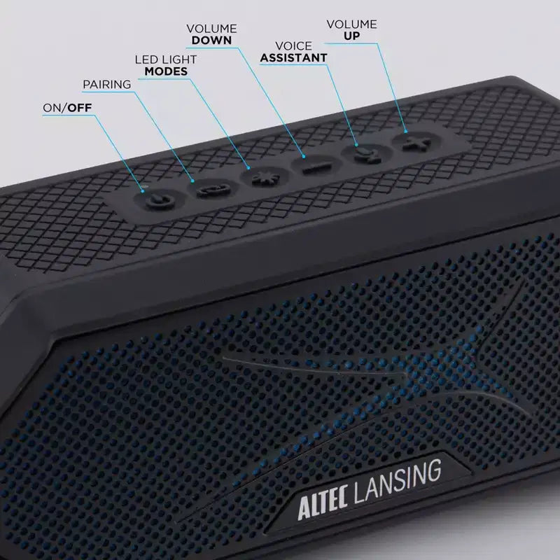Altec Lansing HydraJolt 2.0 Magnetic Bluetooth Speaker - Waterproof, 12W, 16H Battery, LED Lights, USB-C, Voice Assistant