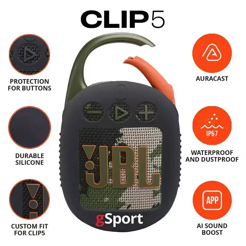 JBL Clip 5 Altoparlante Bluetooth Ultraportatile con Custodia in Silicone gSport