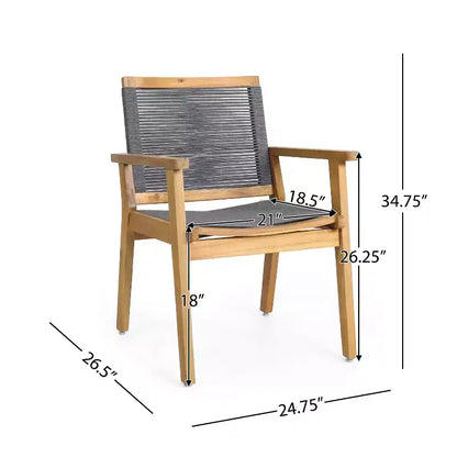 Christopher Knight Home Mcgill Outdoor Rope and Acacia Wood 7 Piece Dining Set, Teak/Dark Gray