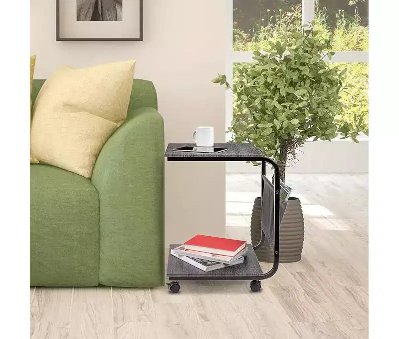 Tavolino laterale a C Sevilla Classics Rustic Ashwood con tasca portaoggetti laterale